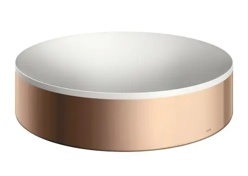 Runder Waschbeckenaufsatz in Polished Red Gold von AXOR, mit glatter, heller Oberfläche und ohne Hahnloch oder Überlauf, geeignet für Badezimmeranwendungen.